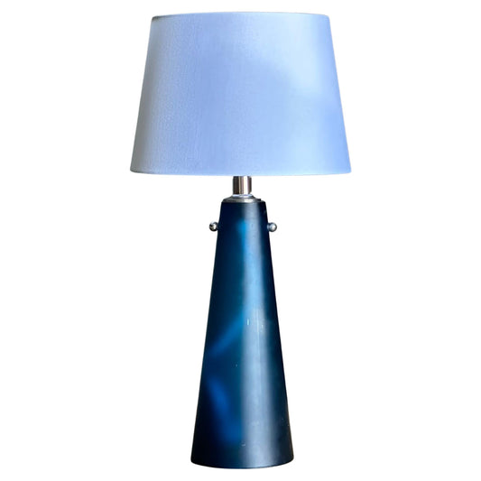 Frisman Vintage Mid Century Modern European Blue Glass Conical Lamp