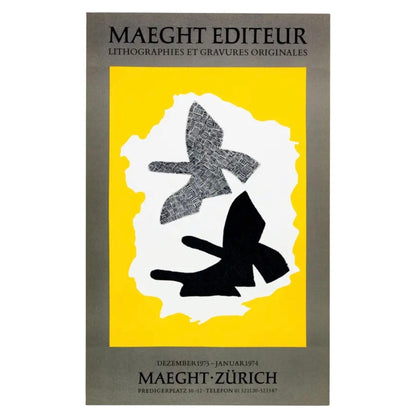 Frisman Vintage Vintage Original Georges Braque Exhibition Poster 3 Birds Gallery Maeght Zurich