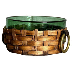 Sweden Green Glass and Wicker Large Bowl