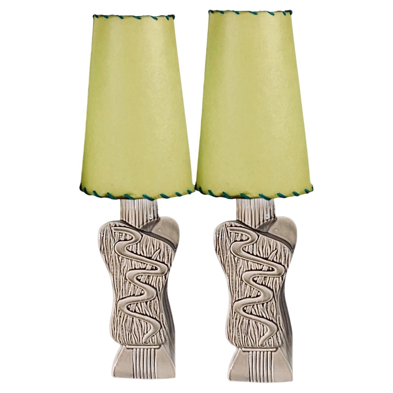 Frisman Vintage 40s Pair Phil-Mar Style Art Deco Mid Century Modern Abstract Ceramic Table Lamps