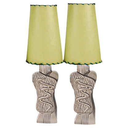 Frisman Vintage 40s Pair Phil-Mar Style Art Deco Mid Century Modern Abstract Ceramic Table Lamps