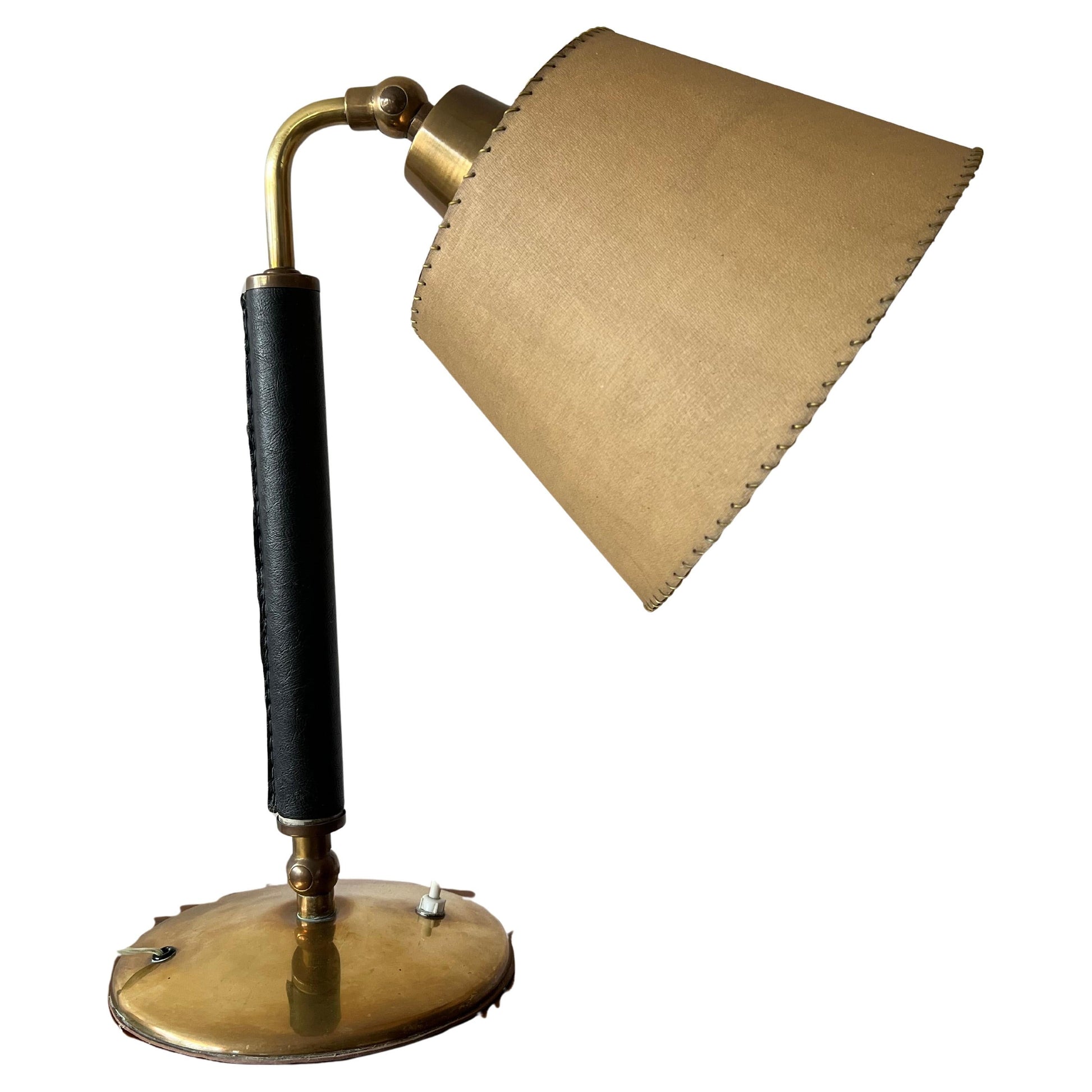 Frisman Vintage Vintage Hermes Style Table Lamp Brass Parchment Shade 1950's