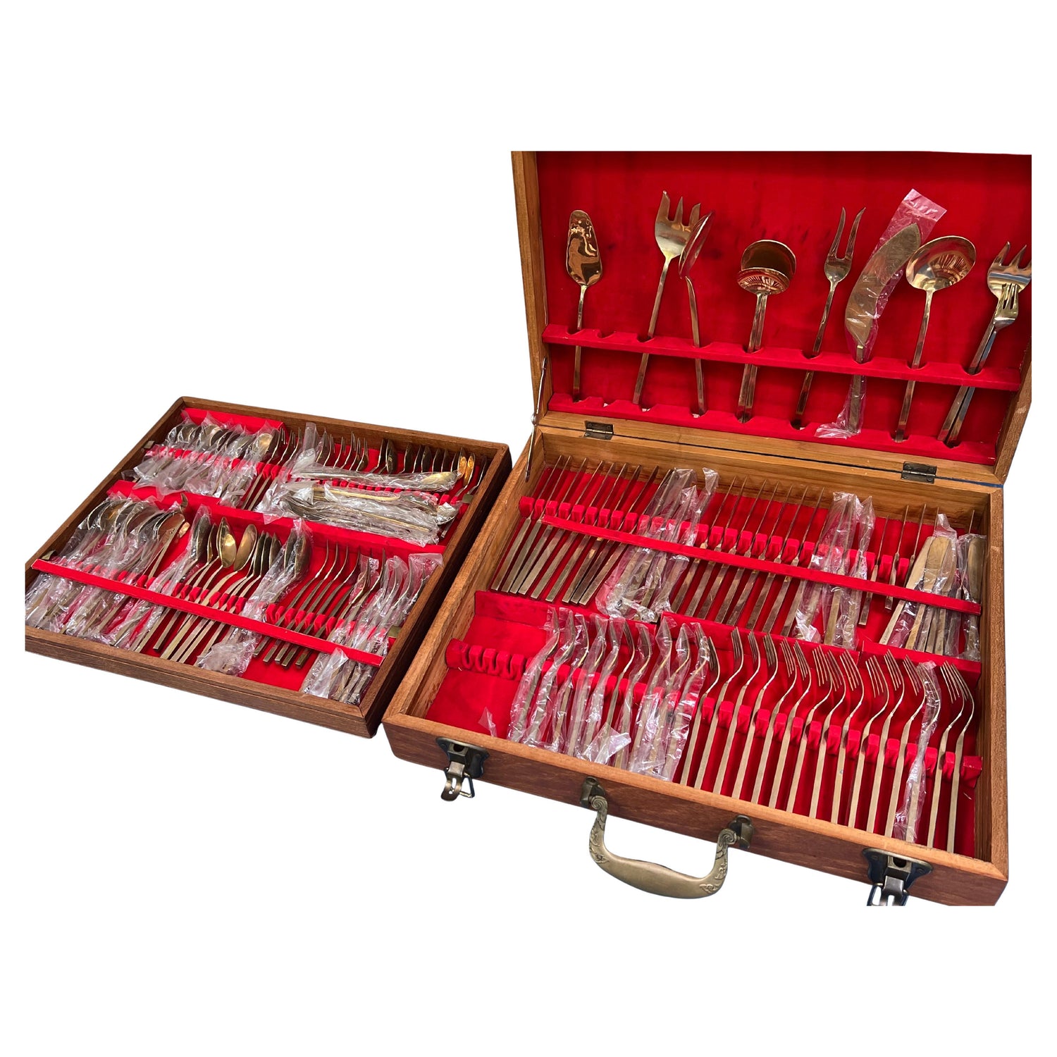 Frisman Vintage Sigvard Bernadotte "Scanline" brass flatware. 12 person dinner set. 145 pieces