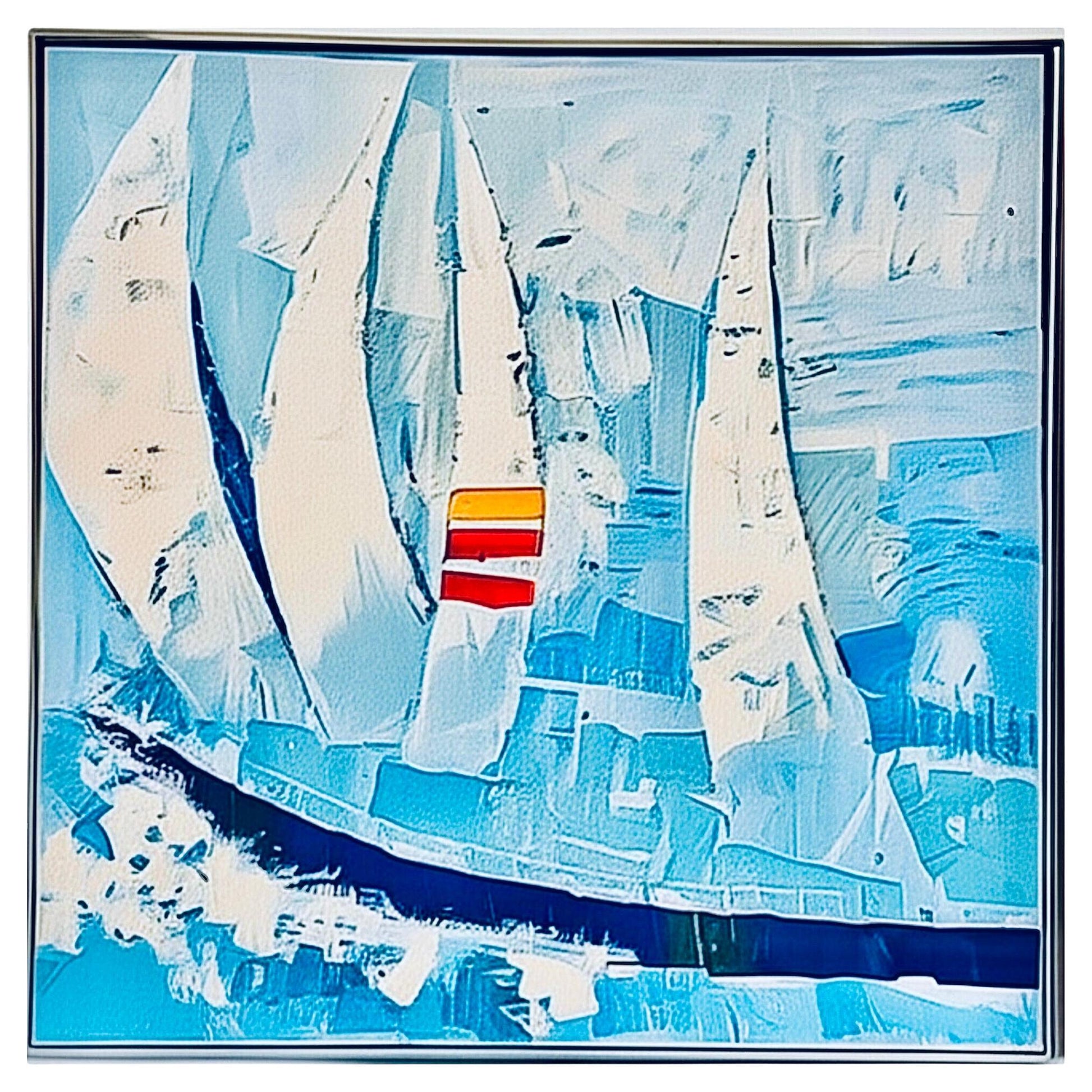 Frisman Vintage Rare Kyung Kim Huge Racing Schooner Sailboat Nautical Fine Art Oil Painting