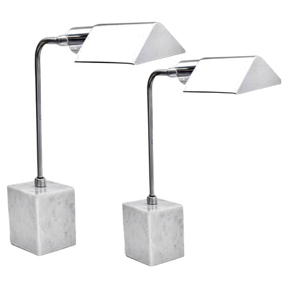 Frisman Vintage Pair Koch Lowy Mid Century Modern OMI Chrome Table Lamp Carrara Marble Base