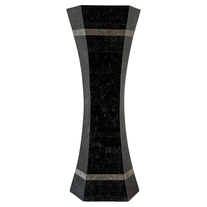 Frisman Vintage Unusual Post Modern Tessellated Stone Pedestal Inlaid Brass