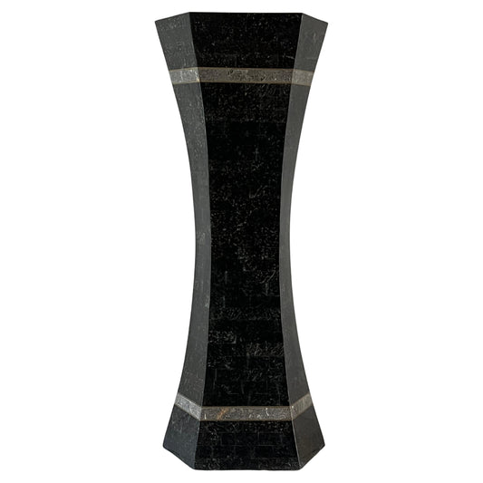 Frisman Vintage Unusual Post Modern Tessellated Stone Pedestal Inlaid Brass