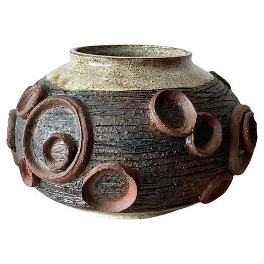 Frisman Vintage Unusual Ceramic Studio Vase By Elinor Jensen ca' 1960's Raku Heavy-