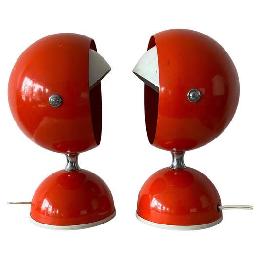 Frisman Vintage A Pair Of Italian Table Lamps With Adjustable Shades Orange 1960's Space Age