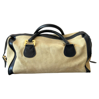 Frisman Vintage Stylish Ferragamo Leather/Canvas Bag With Brass Accents ca' 1980's