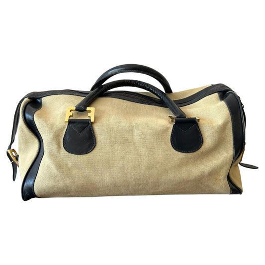 Frisman Vintage Stylish Ferragamo Leather/Canvas Bag With Brass Accents ca' 1980's
