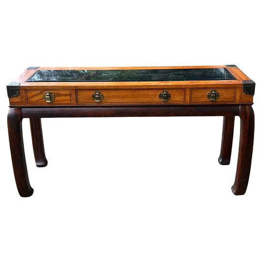 Frisman Vintage Chinoiserie Console Table By Bassett Ca' 1970's With Glass Etched Insert