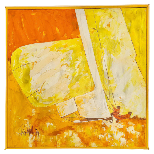 Frisman Vintage Pat McAlevey Mid Century Modern Abstract “Full Sail” Sailboat Race Oil Painting