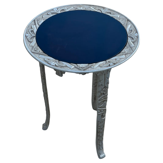 Frisman Vintage Art Deco Cast Iron Occasional Table With Black Glass Top ca' 1930's