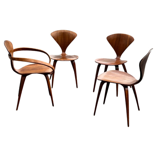 Frisman Vintage A Vintage Norman Cherner Plycraft Arm Chair  And Three Side Chairs ca' 1950's