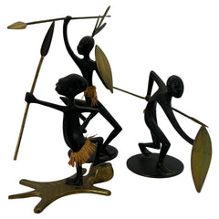 African Native Warrior Bronze Sculptures, Werkstatte Hagenauer, Austria, 1950s