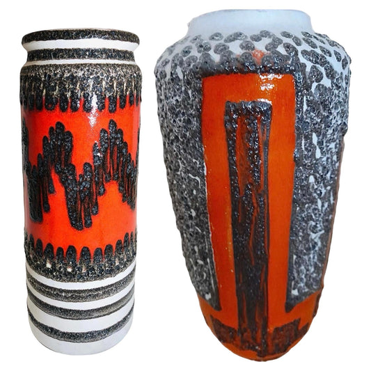 Frisman Vintage 2 Huge MCM Vintage Ceramic Fat Lava Floor Vase Umbrella Flower Holder Germany
