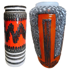 2 Huge MCM Vintage Ceramic Fat Lava Floor Vase Umbrella Flower Holder Germany