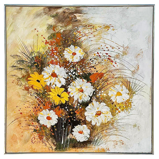 Frisman Vintage 60s Lee Reynolds Vintage Mid Century Modern Abstract Floral Oil Painting Framed