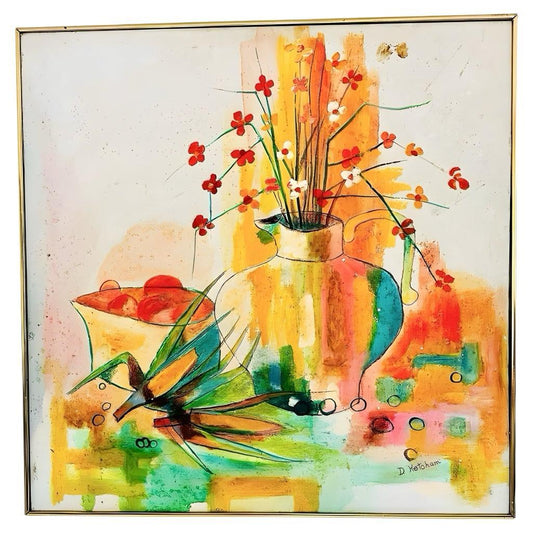 Frisman Vintage Mid Century Modern D. Ketcham Mixed Media Abstract Impressionist Floral Painting