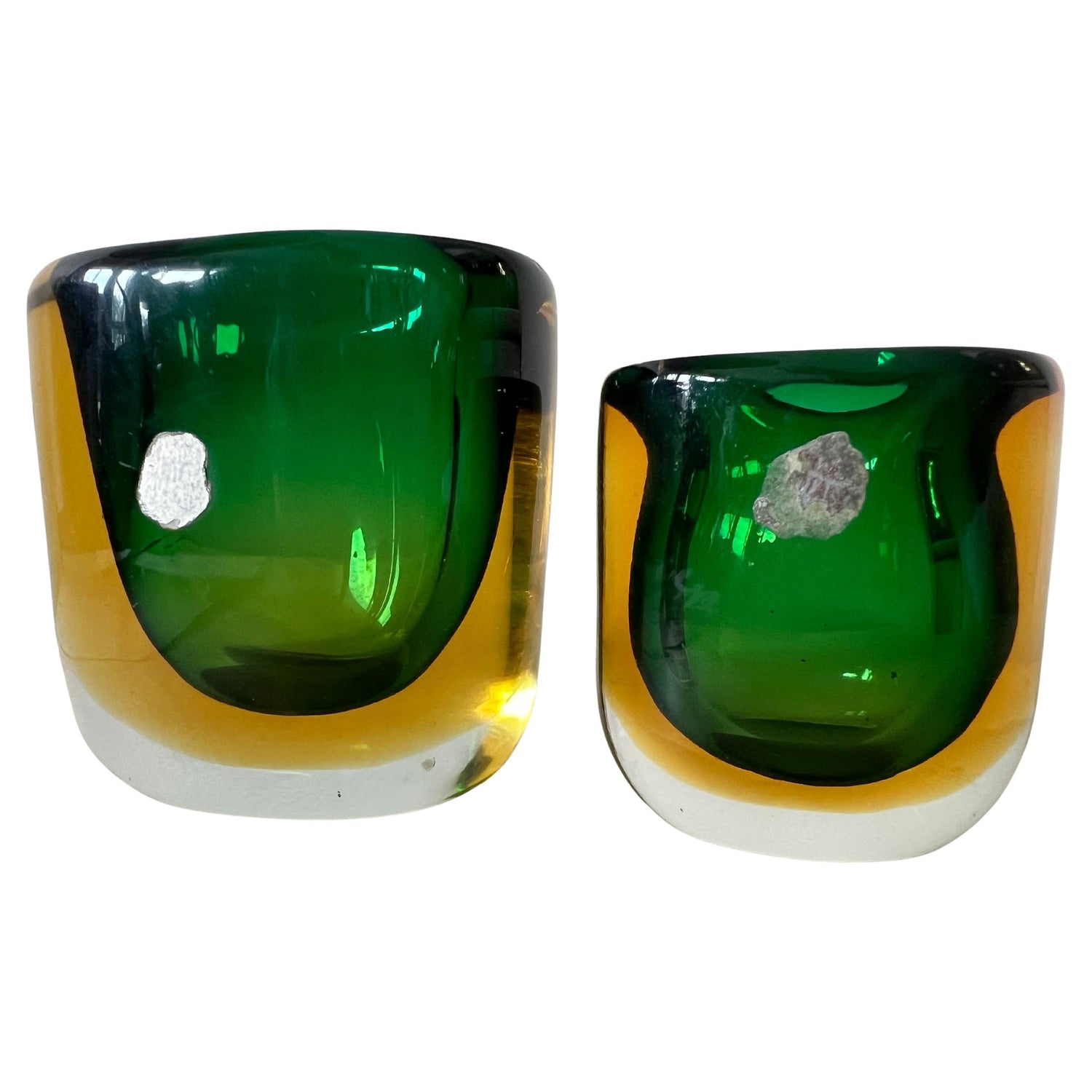 Frisman Vintage Two Glass Vases Sommerso ca' 1950's Green Amber