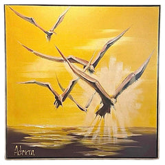 Dramatic Mid Century Modern Adrian Nautical Seagull Bird Framed Signed Painting