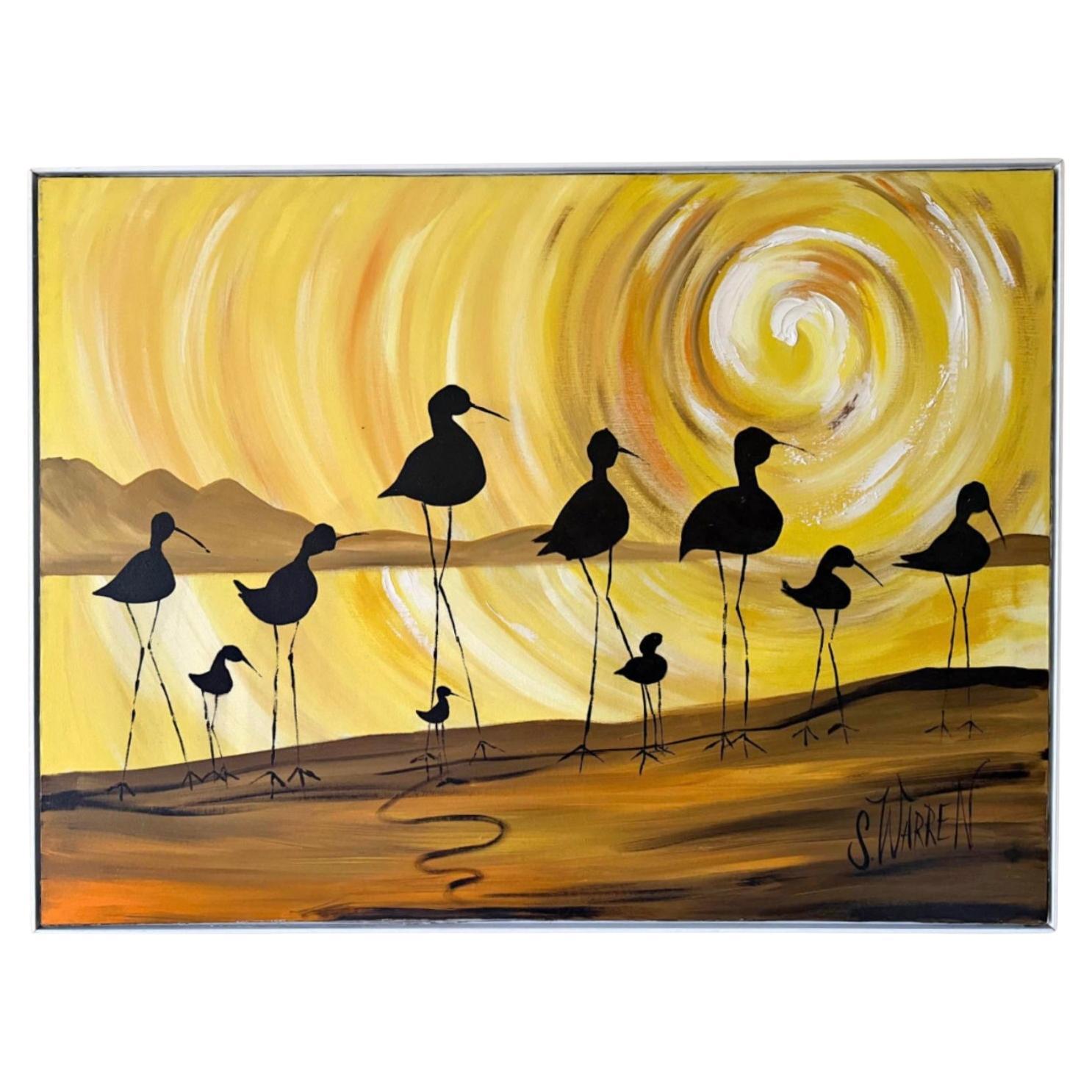 Frisman Vintage XL Robert McCaine style Mid Century Modern Shore Birds Nautical Painting Warren