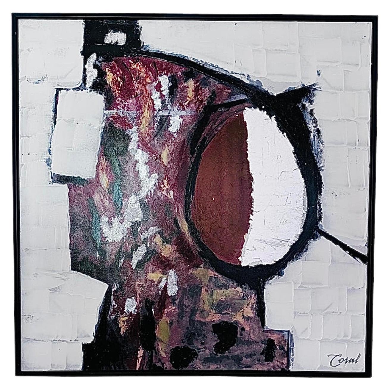 Frisman Vintage XL Mid Century Modern Vintage Abstract Impasto Oil Painting Framed Signed