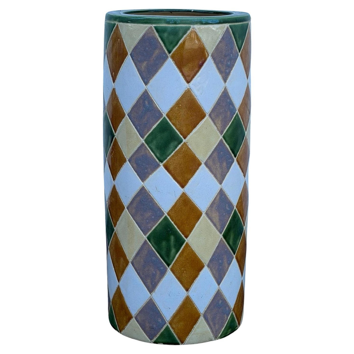 Frisman Vintage 60s Pop Art Hand Painted Ceramic Umbrella Stand Holder Abstract Harlequin