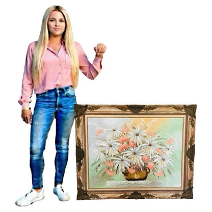 Frisman Vintage XL Mid Century Modern Elaborately Framed Ferrante Dramatic Flower Still Life