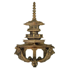 XXL 14.5” Vintage Asian Chinoiserie Solid Brass Pagoda Monkey Door Knocker