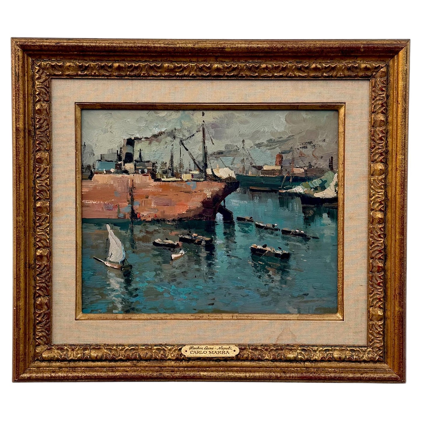 Frisman Vintage A Vintage Painting By Italian Artist Carlo Marra "Harbor Scene Napoli" ca' 1960'