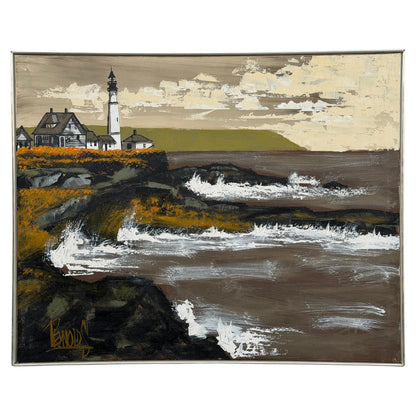 Frisman Vintage Lee Reynolds Abstract Nautical Impressionist Painting Lighthouse Harbor