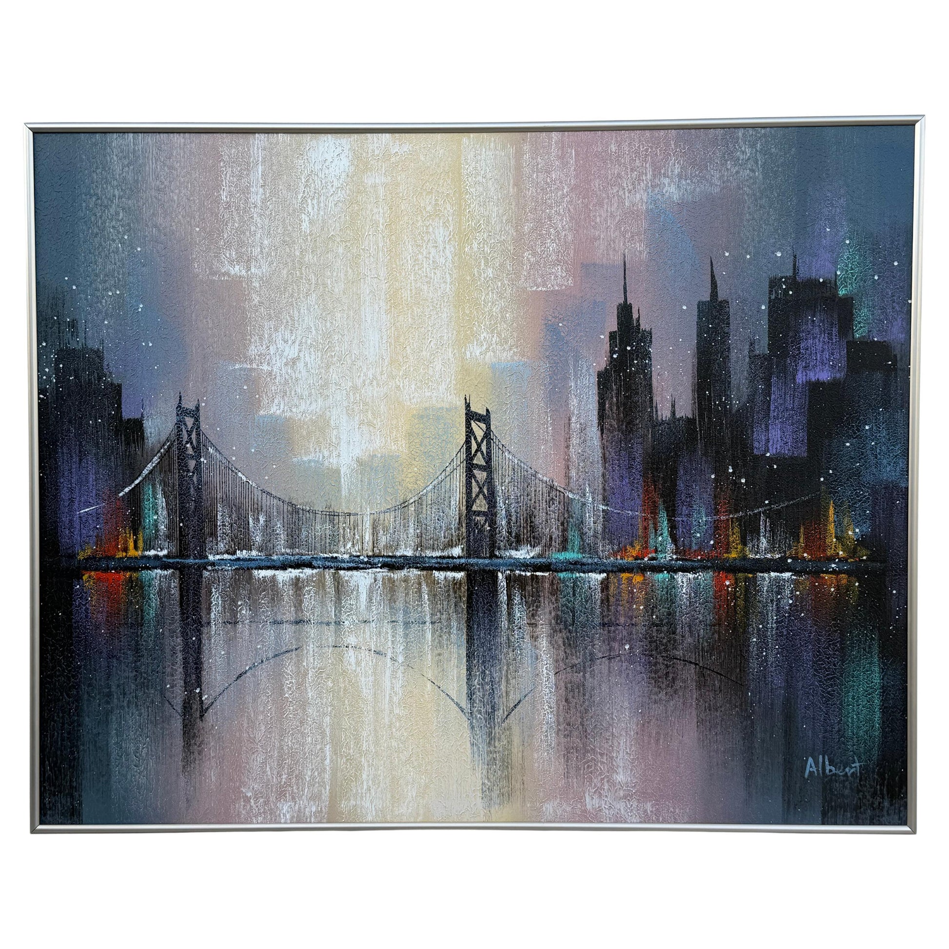 Frisman Vintage NYC Cityscape Painting By Albert ca' 1993 Decor