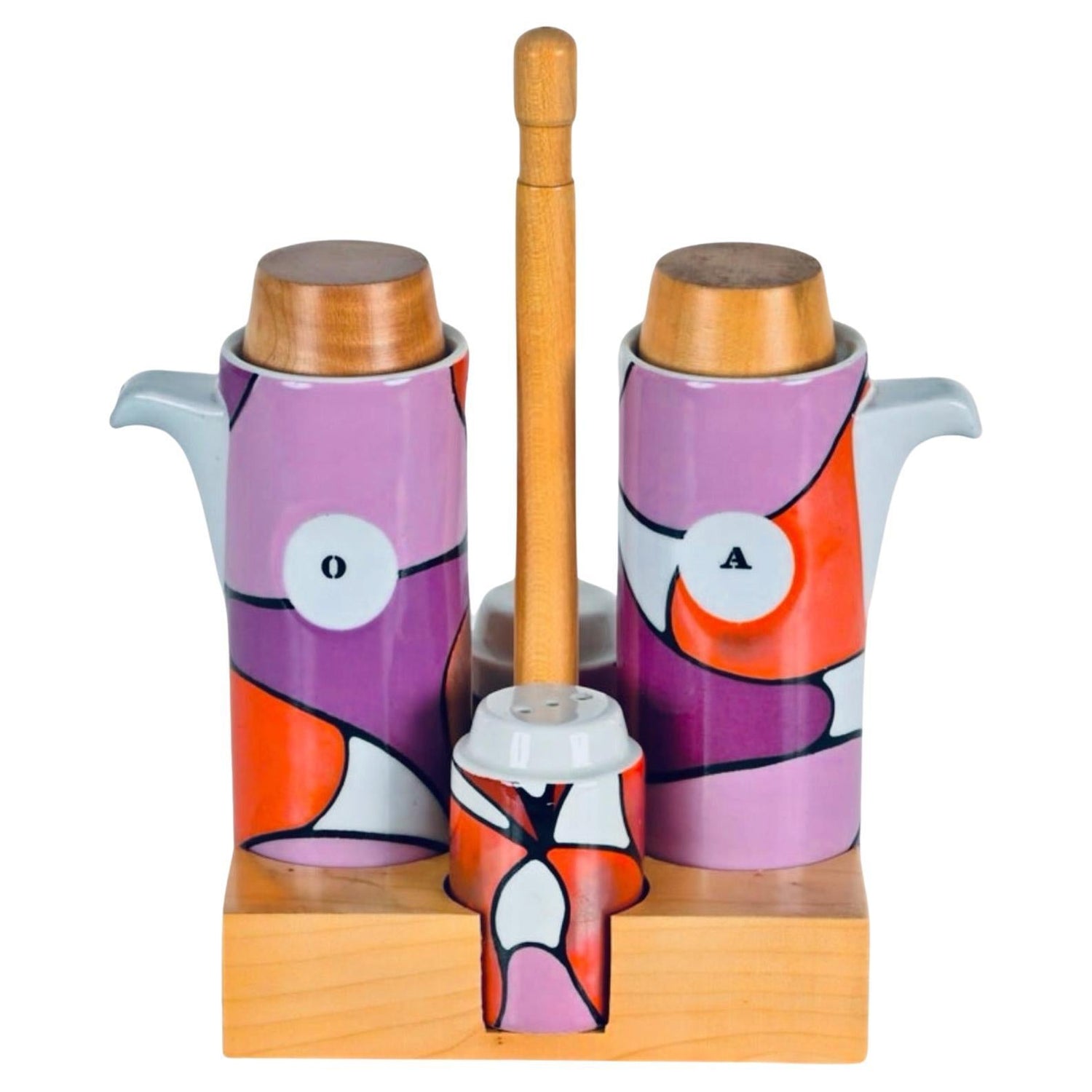 Frisman Vintage 60s Franco Pozzi Mid Century Ceramic Salt Pepper Oil and Vinegar Cruet Set Italy