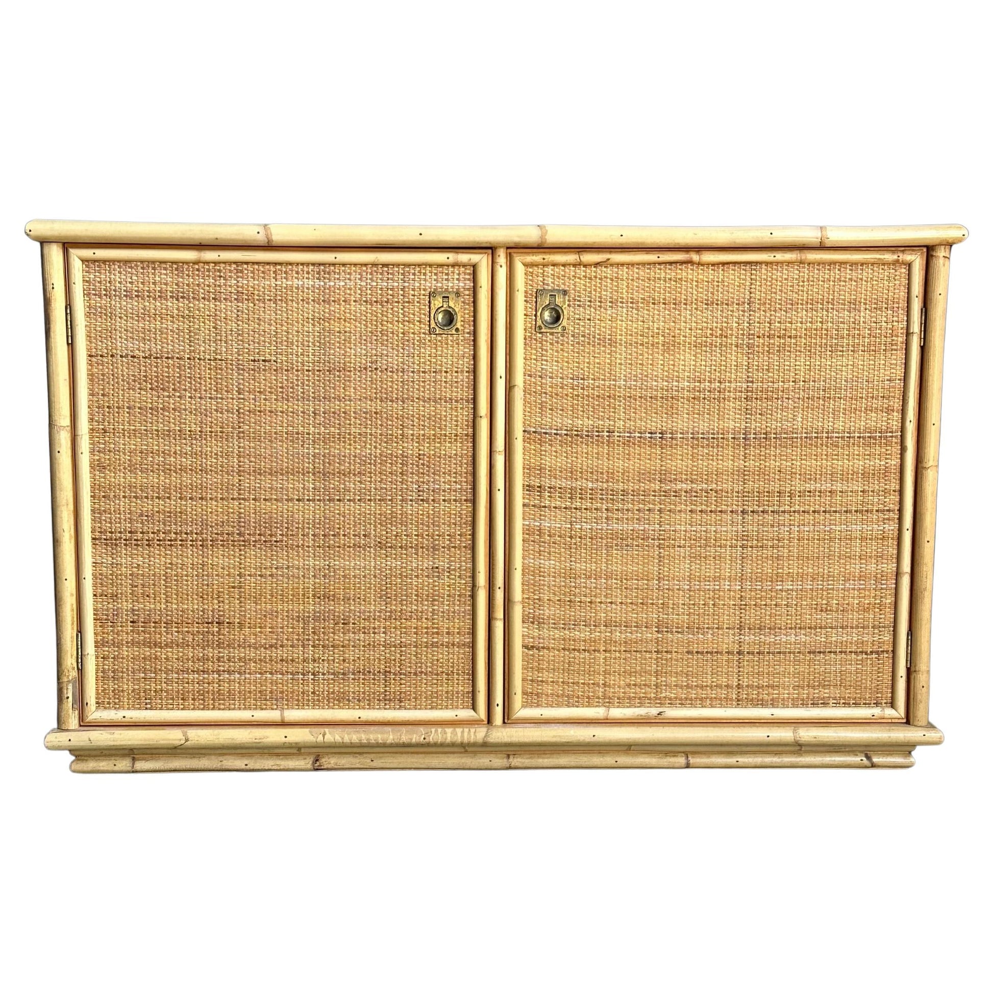 Frisman Vintage Two Door Sideboard Cabinet in Bamboo and Cane by Del Vera, Italy