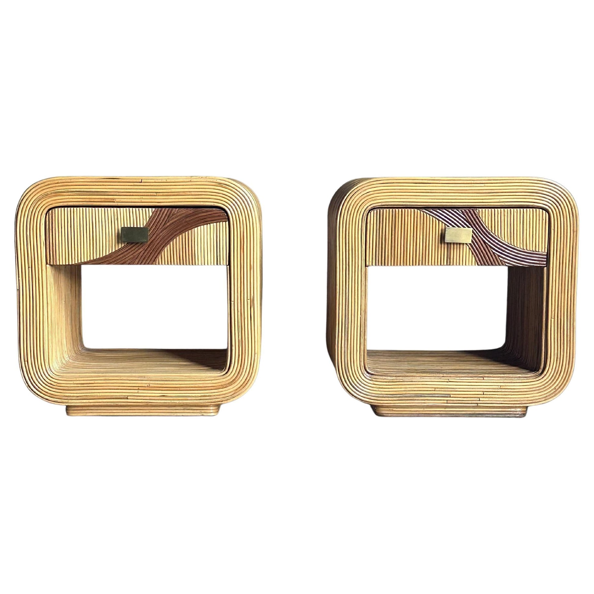 Frisman Vintage Pencil Reed Bamboo Nightstands After Betty Cobonpue