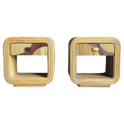 Frisman Vintage Pencil Reed Bamboo Nightstands After Betty Cobonpue