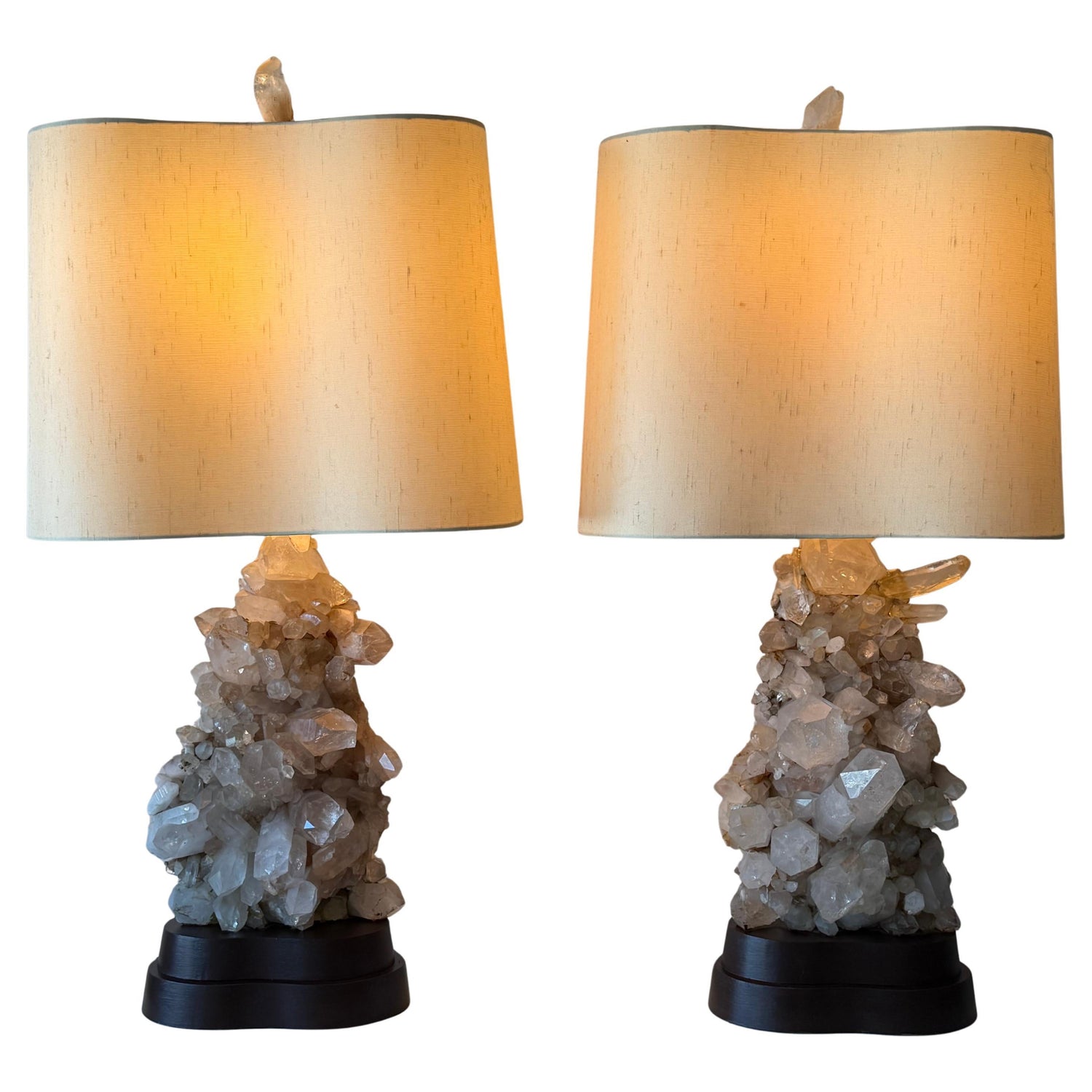 Frisman Vintage A Pair of Carole Stupell Rock Crystal Lamps With Original Shades ca' 1950's