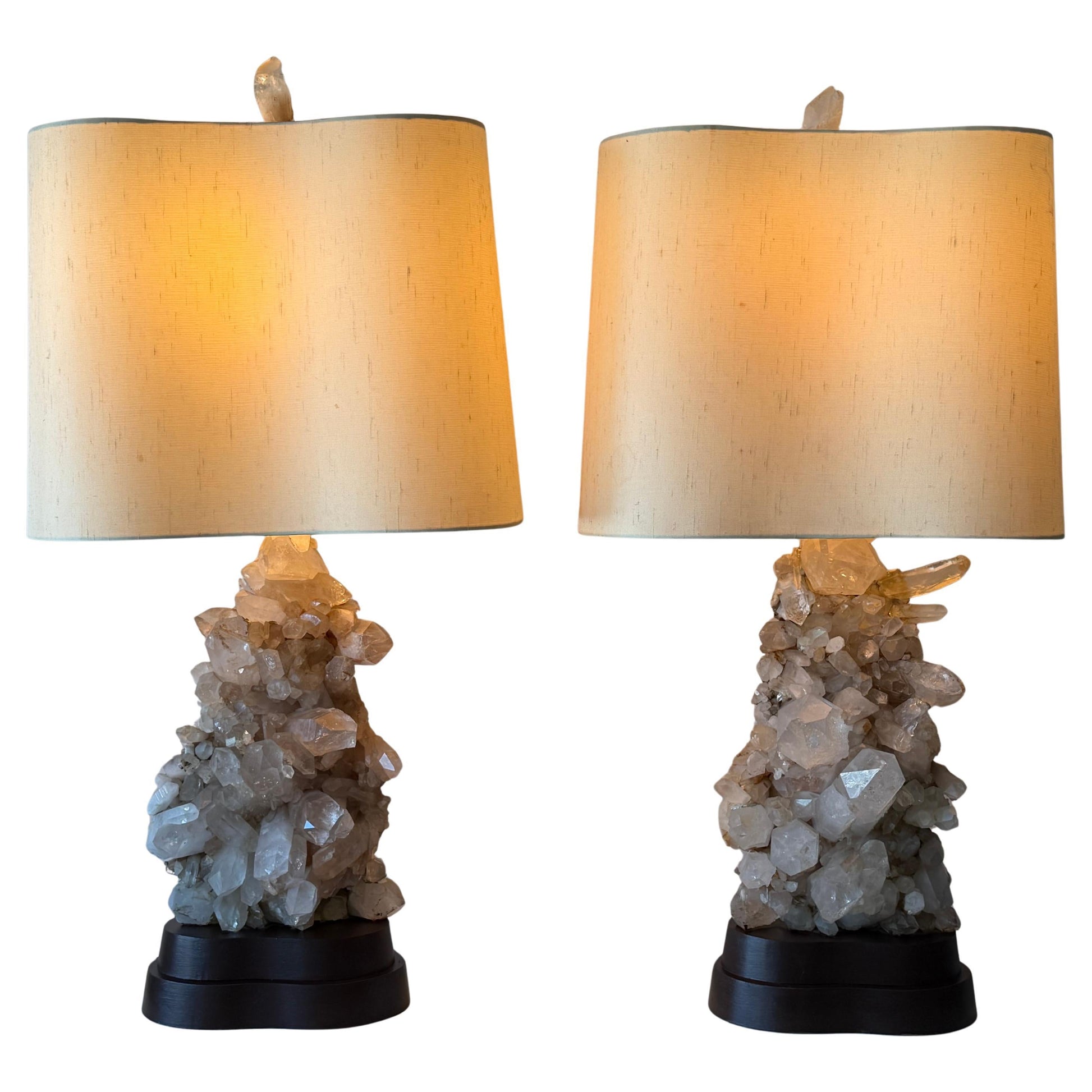 Frisman Vintage A Pair of Carole Stupell Rock Crystal Lamps With Original Shades ca' 1950's
