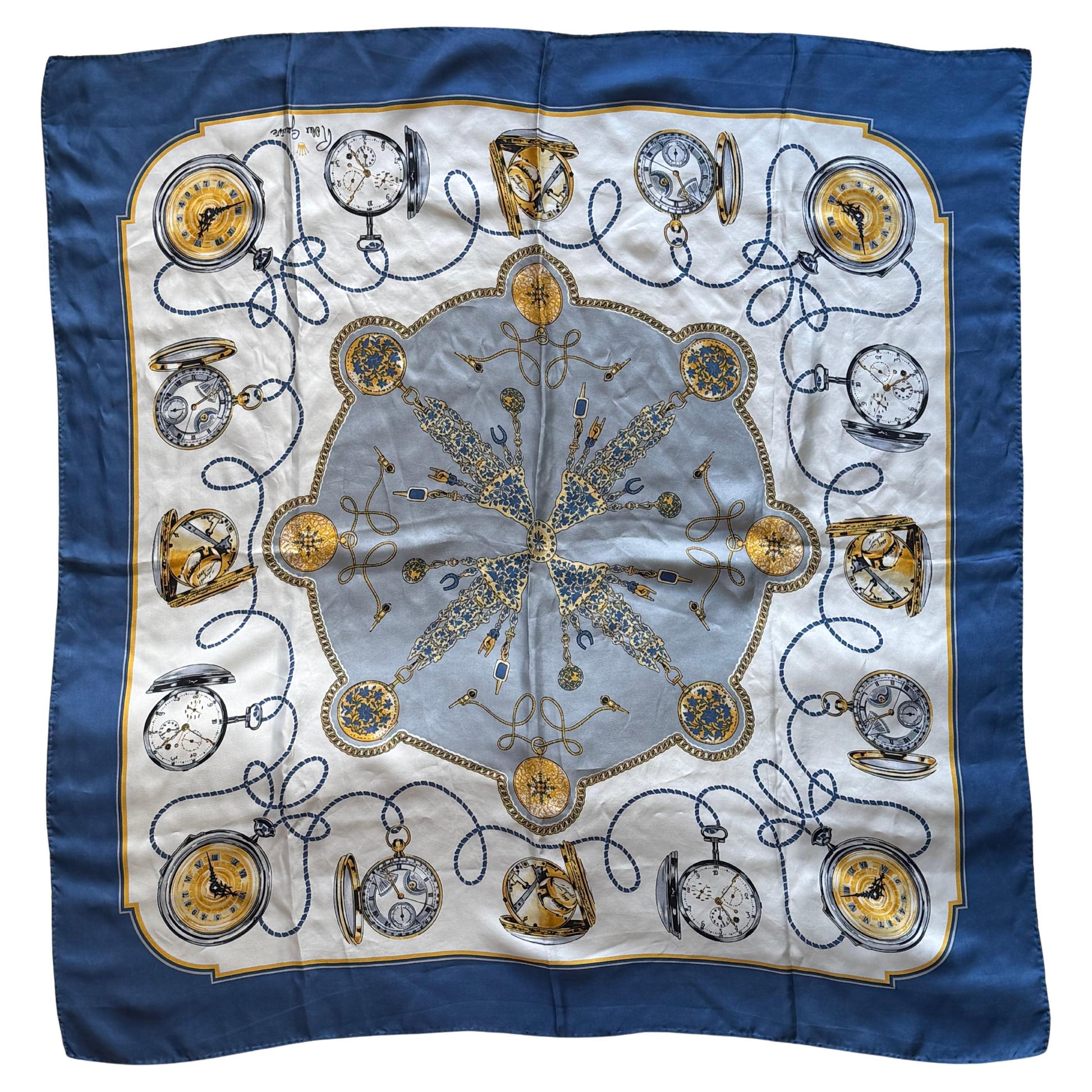 Frisman Vintage Vintage Rolex Made in Switzerland 100% Silk Scarf with Pocket Watch Design