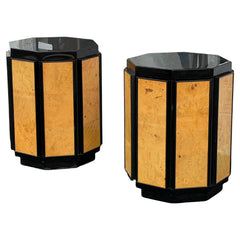 Henredon Octagonal End Tables Black Lacquer And Burl ca' 1980's