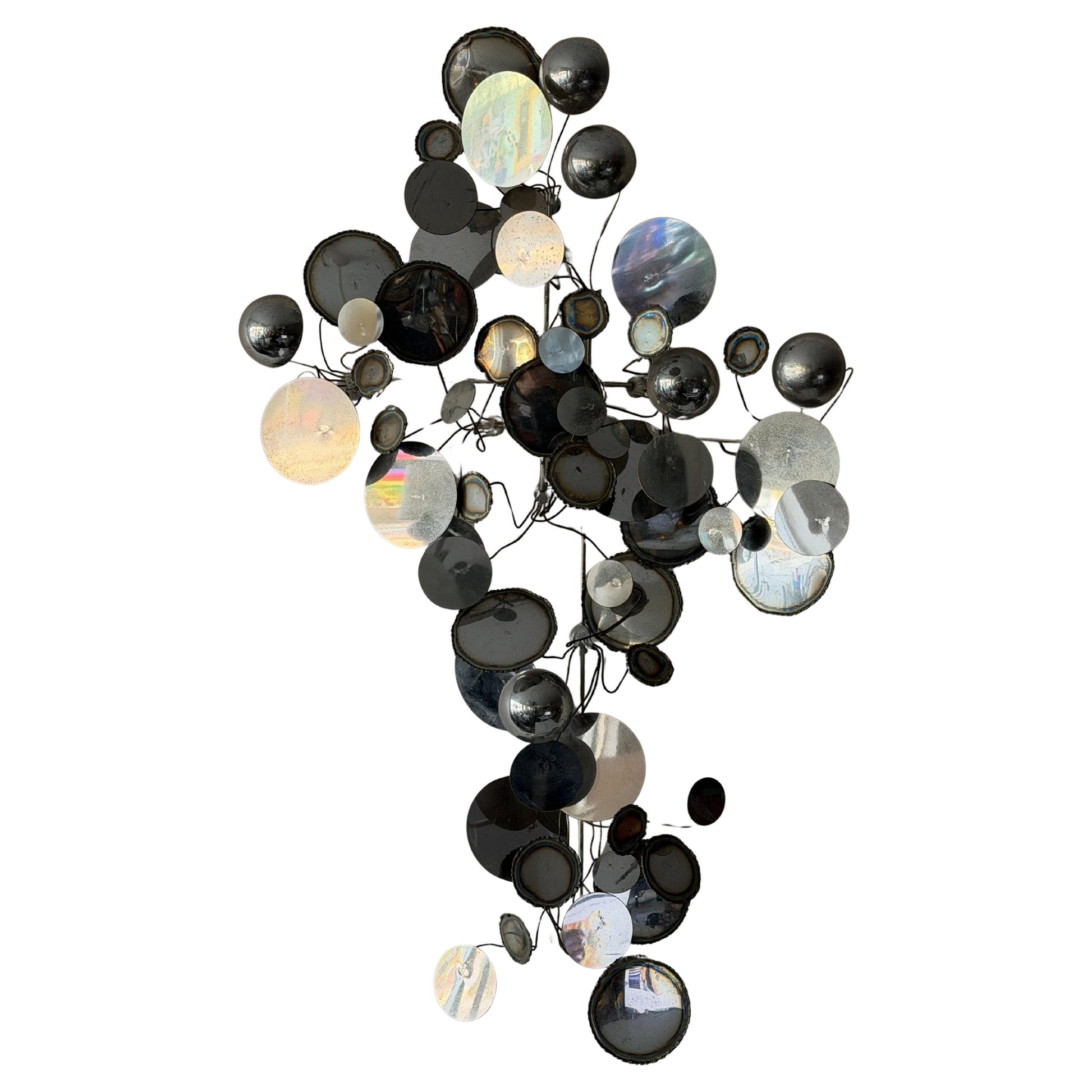 Frisman Vintage American Vintage Metal Wall Mirror Sculpture Raindrops by Curtis Jere ca' 1970