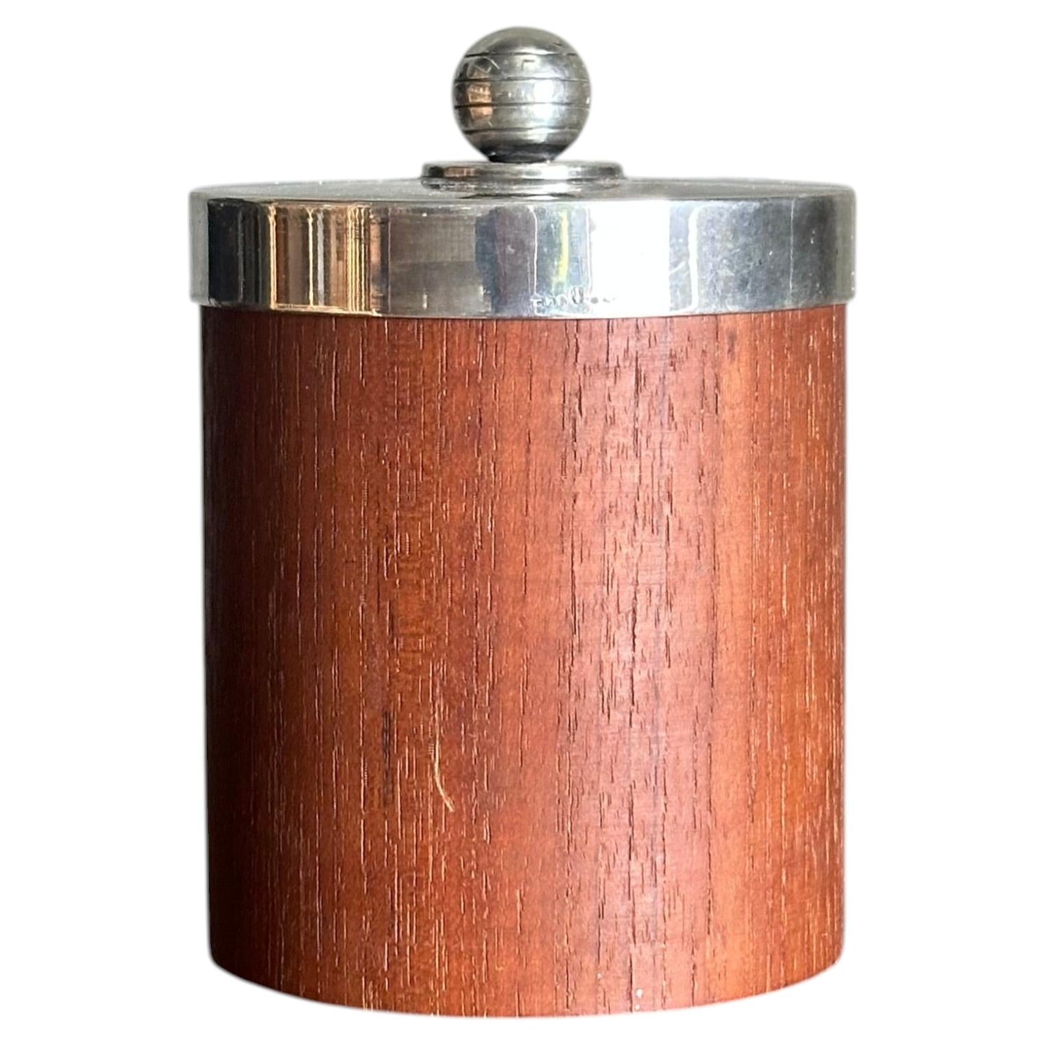 Frisman Vintage 1940s Jacob Ängman Teak and Silver Lidded Jar for G.A.B.