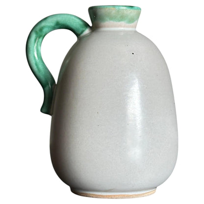 Frisman Vintage 1940s Green Handled Off-White Vase in Earthenware by Christer Heijl for Töreboda