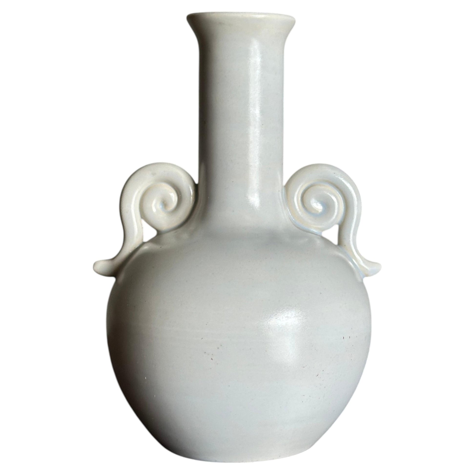 Frisman Vintage 1940s Matte White Earthenware Vase by Eva Jancke Björk - Bobergs Fajans Sweden