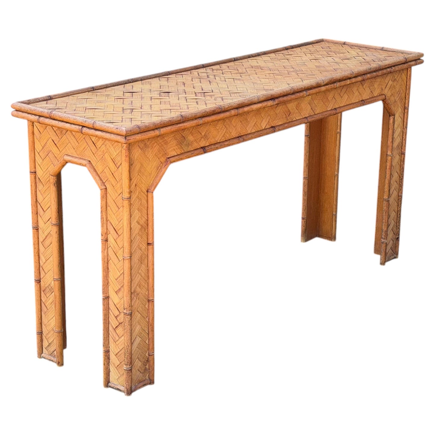 Frisman Vintage Unusual Bamboo Woven Console Table Boho Style 1970's