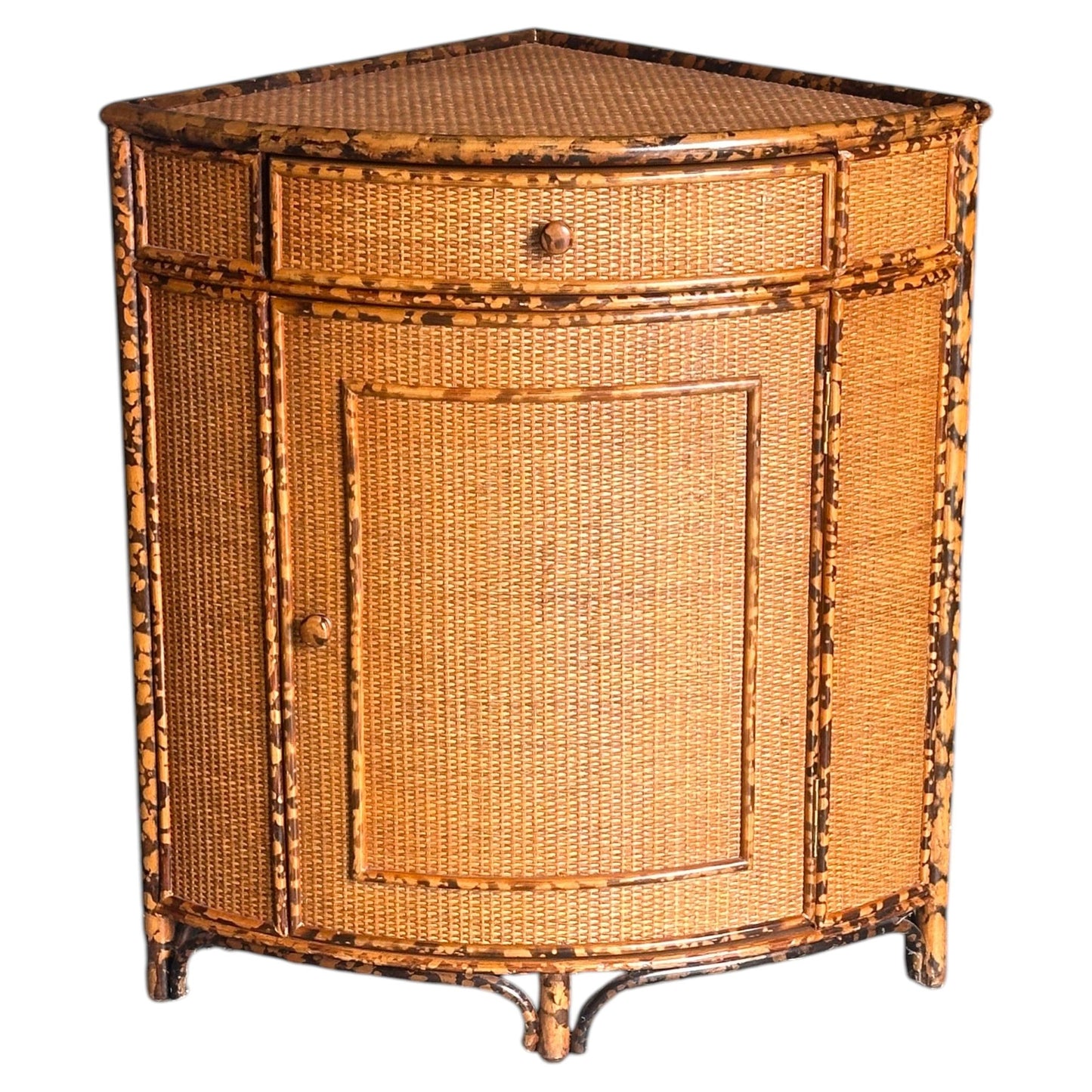 Frisman Vintage 1980s British Colonial Style Bamboo and Cane Corner Cabinet