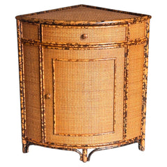 1980s British Colonial Style Bamboo and Cane Corner Cabinet