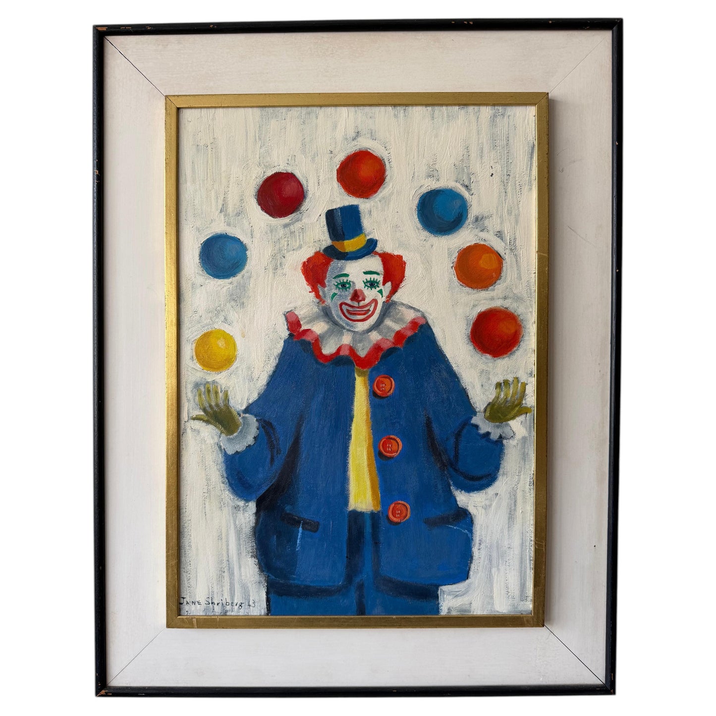 Frisman Vintage Unusual Clown Painting By Jane Shriberg 1963